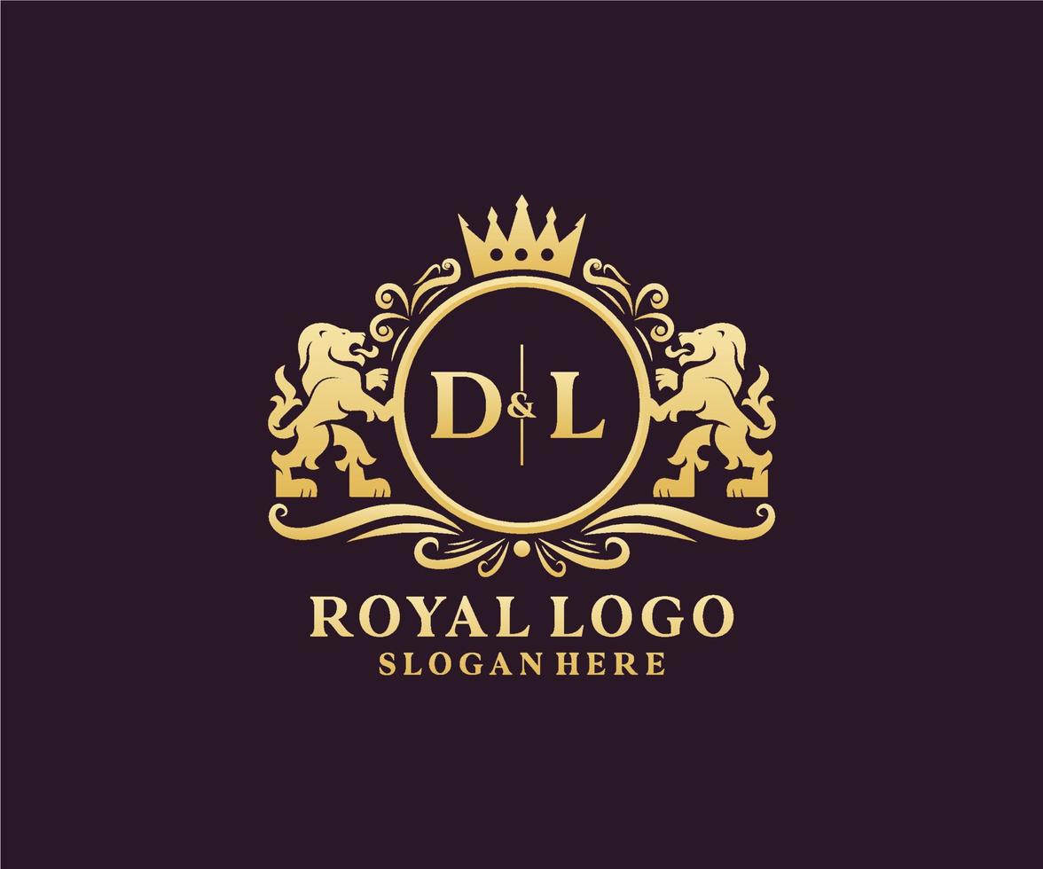 iniziale dl lettera Leone reale lusso logo modello nel vettore arte per ristorante, regalità, boutique, bar, Hotel, araldico, gioielleria, moda e altro vettore illustrazione.