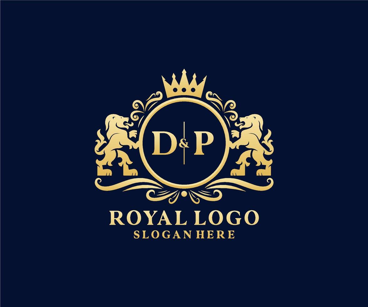 iniziale dp lettera Leone reale lusso logo modello nel vettore arte per ristorante, regalità, boutique, bar, Hotel, araldico, gioielleria, moda e altro vettore illustrazione.