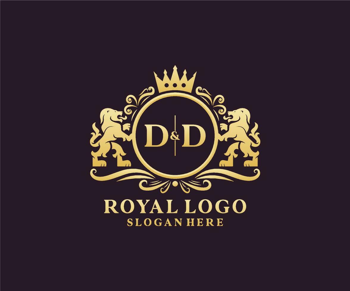 iniziale dd lettera Leone reale lusso logo modello nel vettore arte per ristorante, regalità, boutique, bar, Hotel, araldico, gioielleria, moda e altro vettore illustrazione.