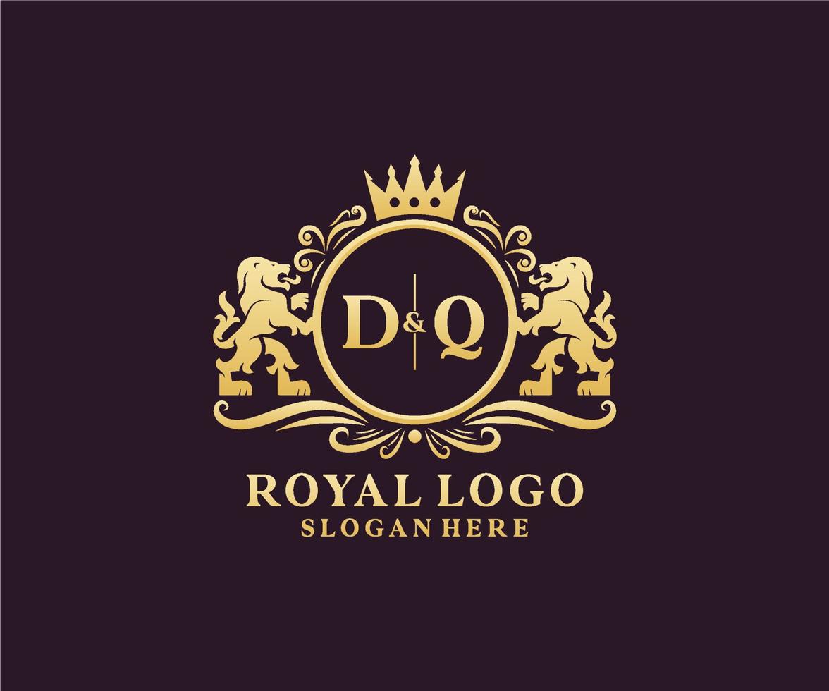 iniziale dq lettera Leone reale lusso logo modello nel vettore arte per ristorante, regalità, boutique, bar, Hotel, araldico, gioielleria, moda e altro vettore illustrazione.