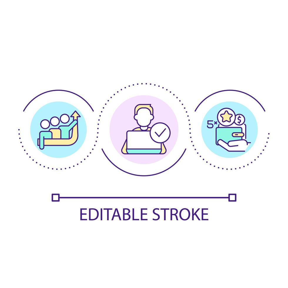 opera bonus ciclo continuo concetto icona. carriera crescita. efficiente lavoro di squadra. stipendio e ricompense astratto idea magro linea illustrazione. isolato schema disegno. modificabile ictus vettore