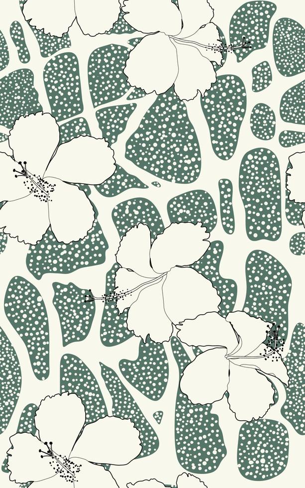 Vector seamless pattern con forme astratte organiche e fuori linea esotici fiori di ibisco. stampa d'arte astratta vintage retrò