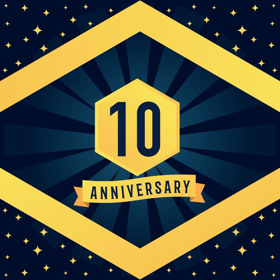 10 anno anniversario logotipo design con blu torcere infinito multiplo linea design nel giallo colore confine modello vettore illustrazione