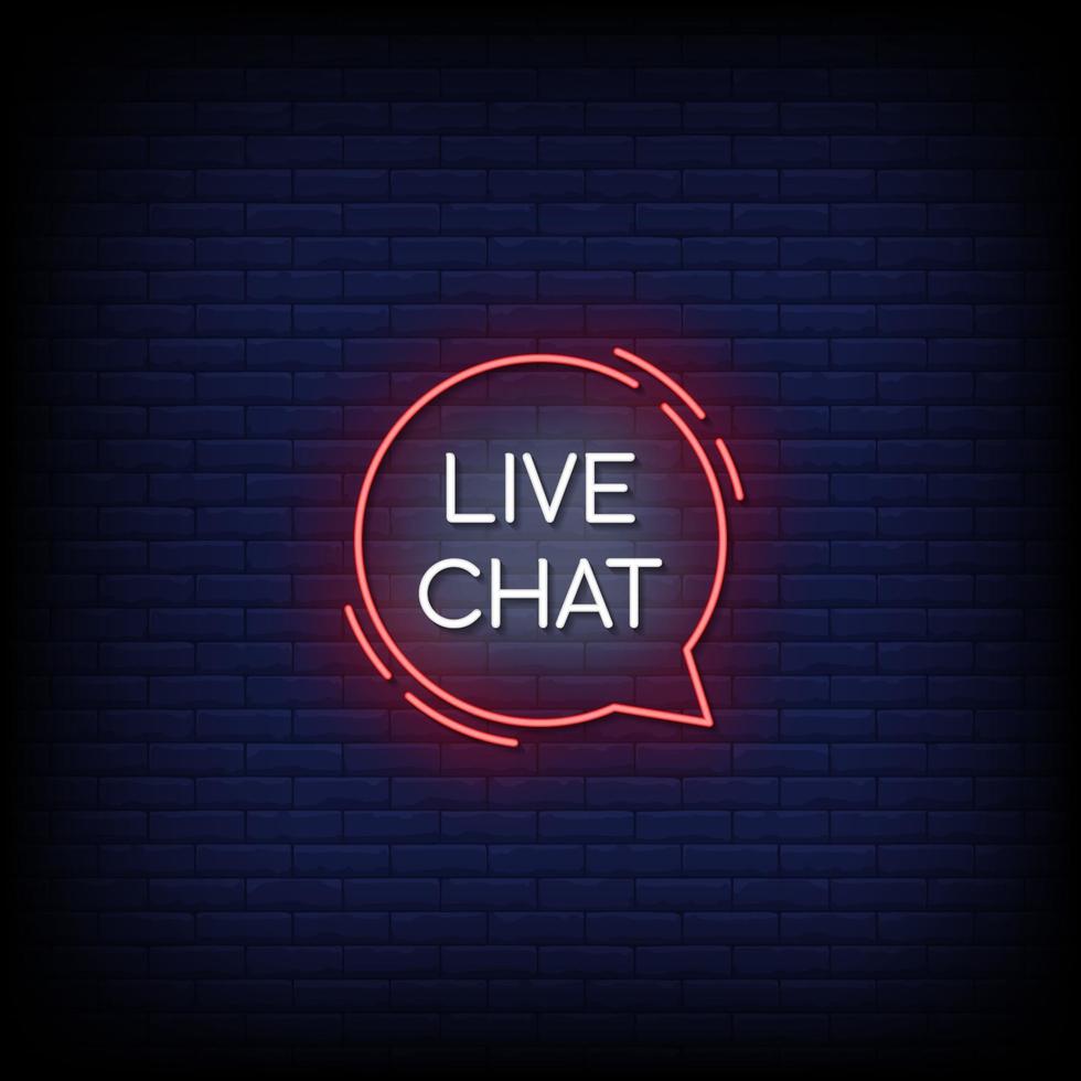 live chat insegne al neon stile testo vettoriale