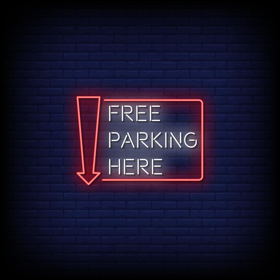parcheggio gratuito qui vettore di testo in stile insegne al neon