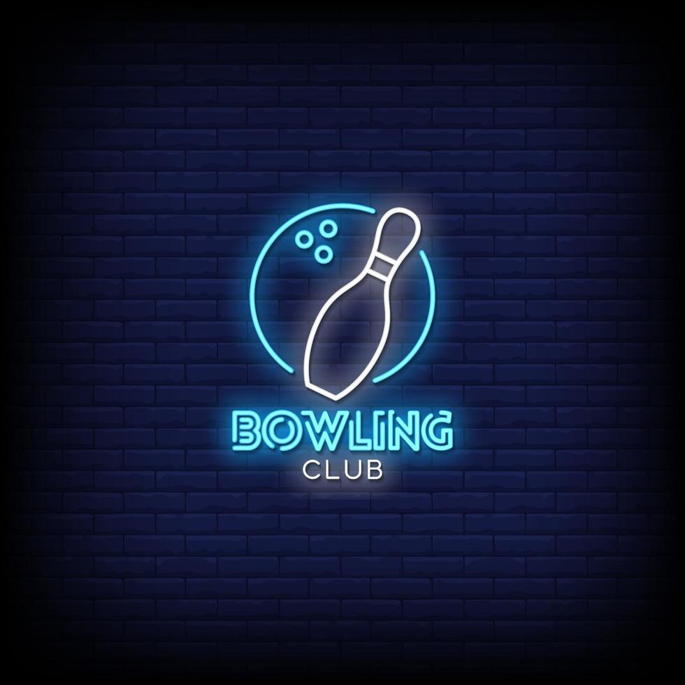 vettore del testo di stile delle insegne al neon del club di bowling