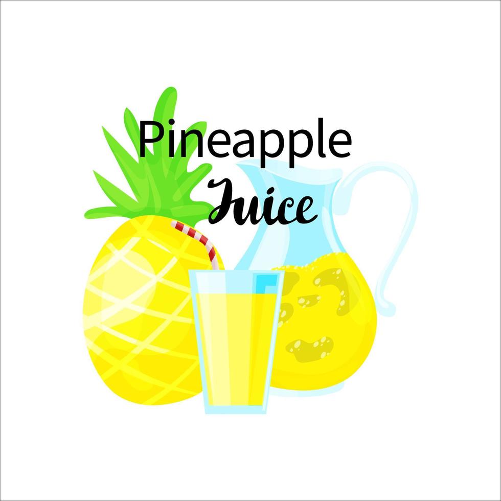 vettore Immagine di ananas e ananas succo. iscrizione ananas succo. carte per bambini