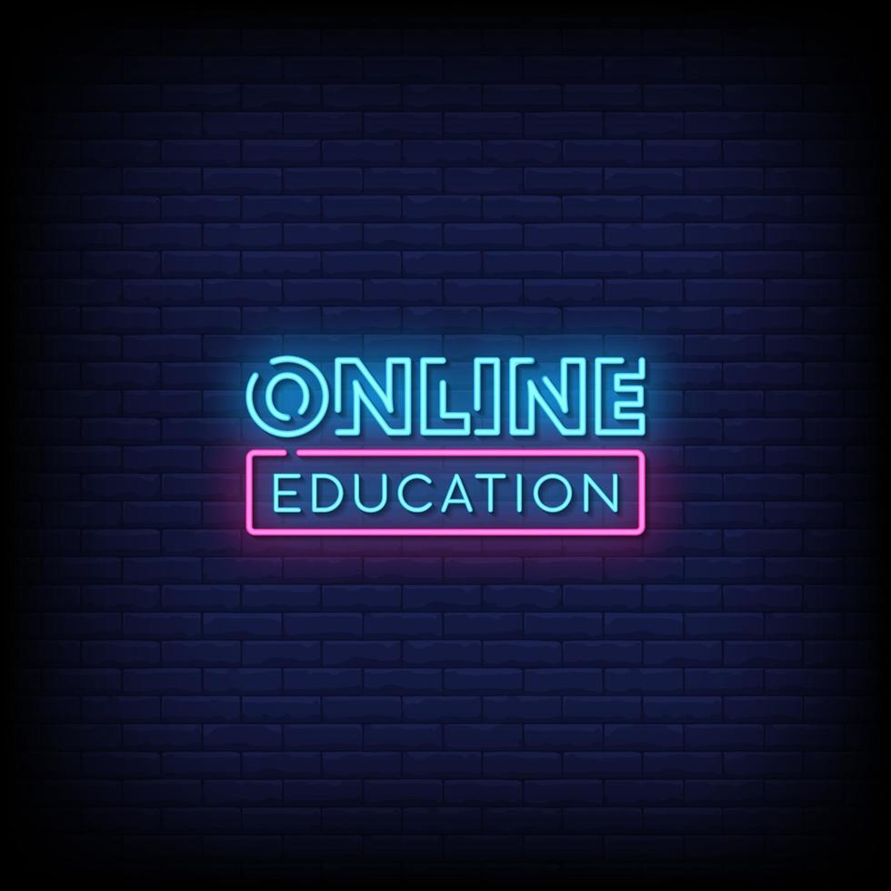 vettore di testo in stile insegne al neon di istruzione online