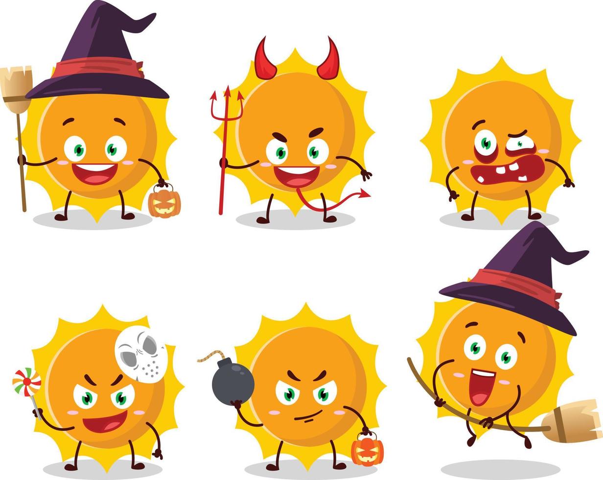Halloween espressione emoticon con cartone animato personaggio di sole vettore