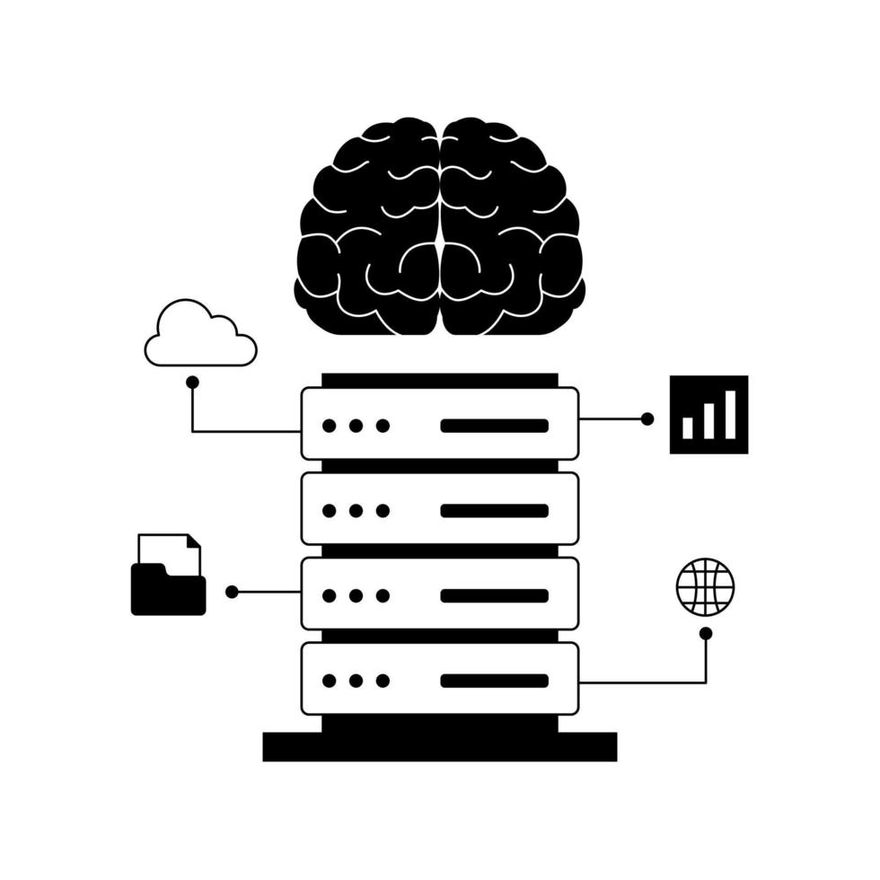 Banca dati centro server artificiale intelligenza futuro tecnologia grande dati pensiero e analizzare in lavorazione nero illustrazione vettore