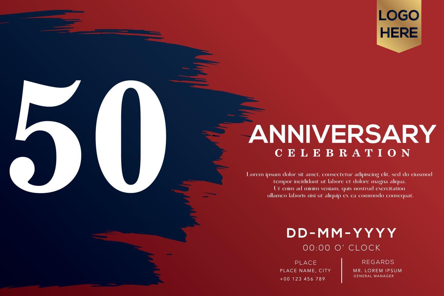 50 anni anniversario celebrazione vettore con blu spazzola isolato su rosso sfondo con testo modello design