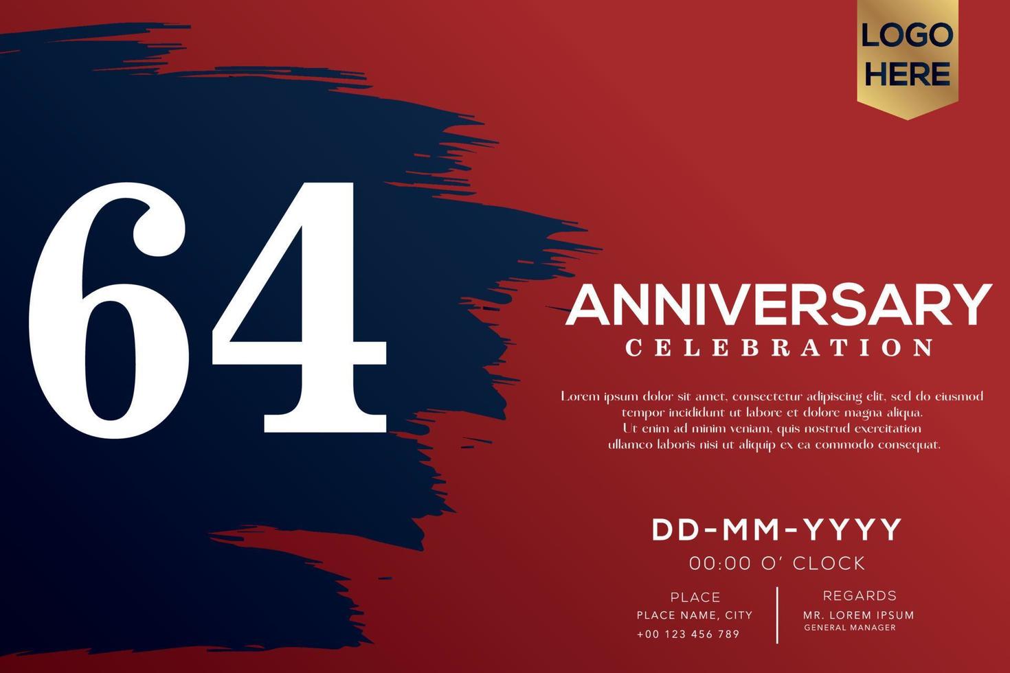 64 anni anniversario celebrazione vettore con blu spazzola isolato su rosso sfondo con testo modello design