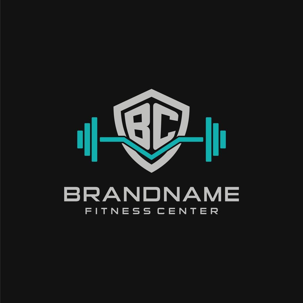 creativo lettera avanti Cristo logo design per Palestra o fitness con semplice scudo e manubrio design stile vettore