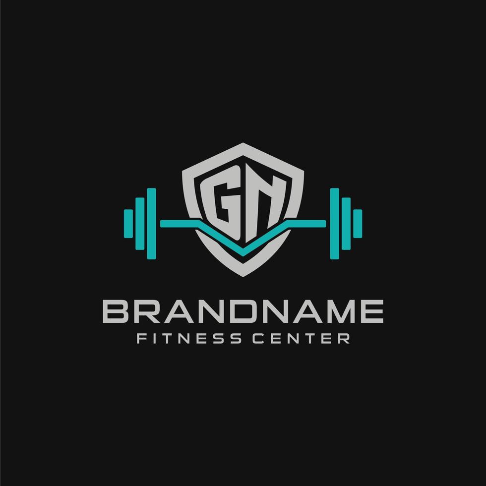 creativo lettera gn logo design per Palestra o fitness con semplice scudo e manubrio design stile vettore