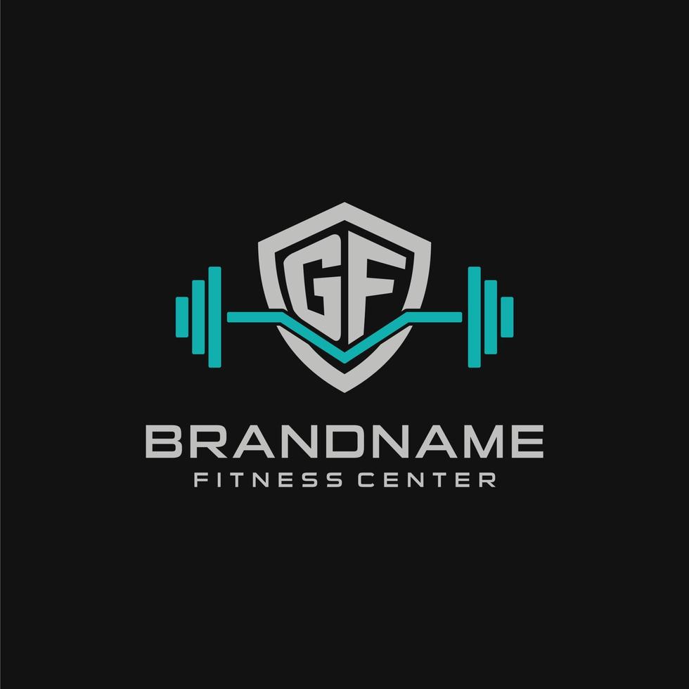 creativo lettera gf logo design per Palestra o fitness con semplice scudo e manubrio design stile vettore