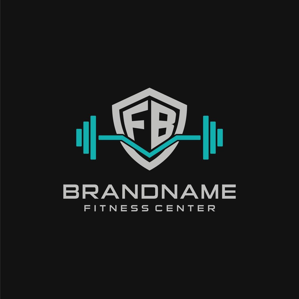 creativo lettera fb logo design per Palestra o fitness con semplice scudo e manubrio design stile vettore