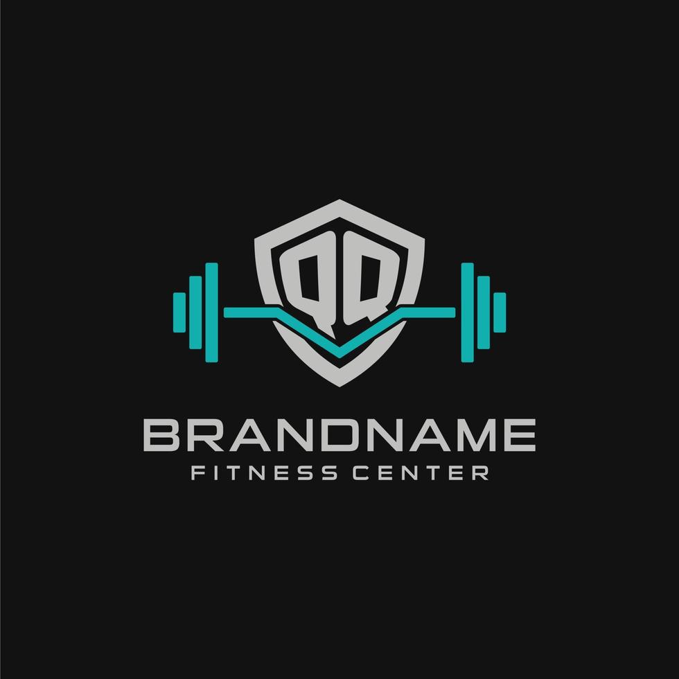 creativo lettera qq logo design per Palestra o fitness con semplice scudo e manubrio design stile vettore