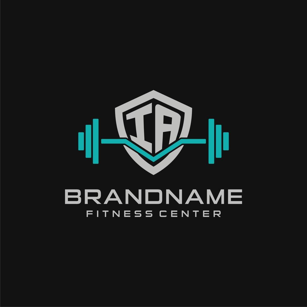 creativo lettera ia logo design per Palestra o fitness con semplice scudo e manubrio design stile vettore