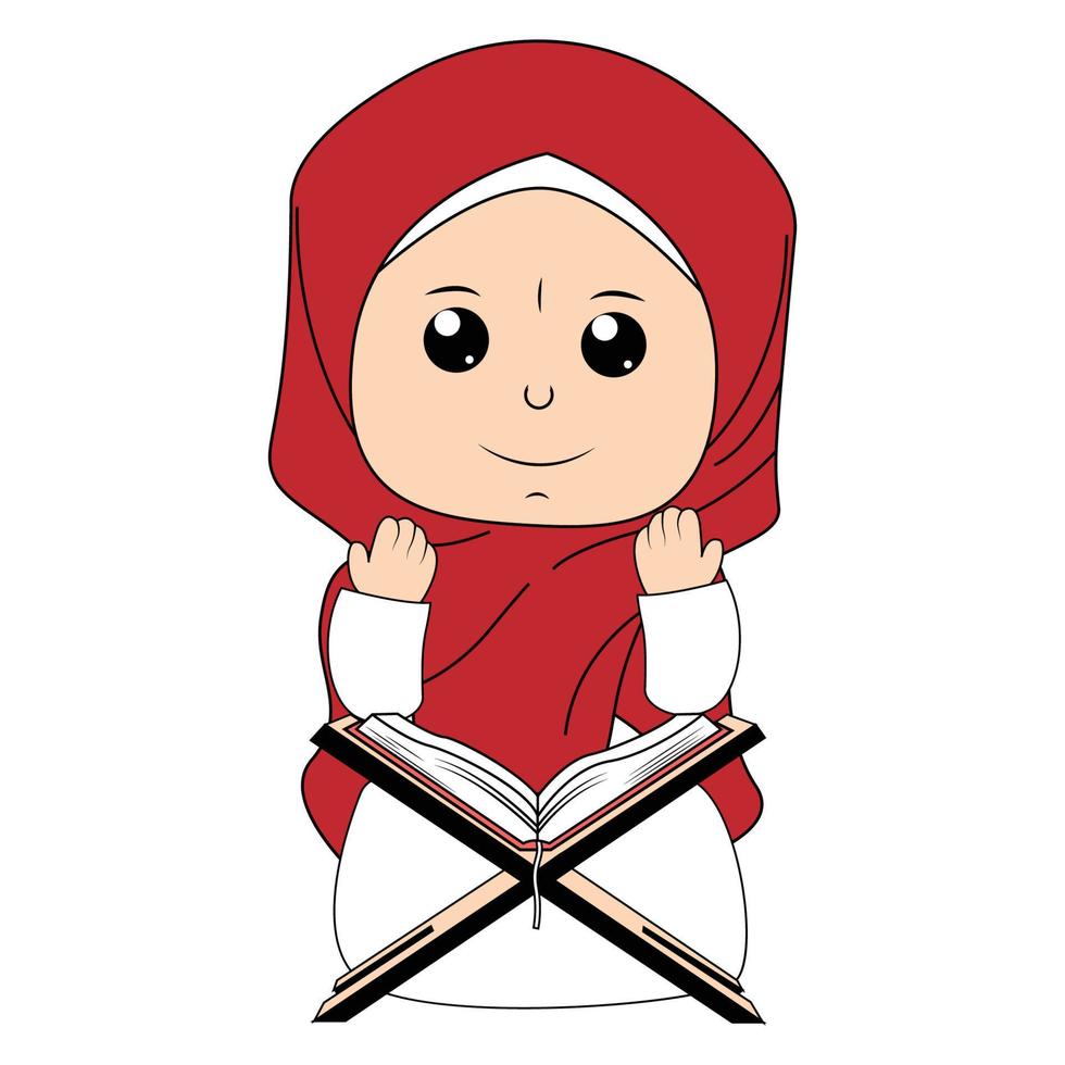 carino ragazza hijab cartone animato illustrazione vettore