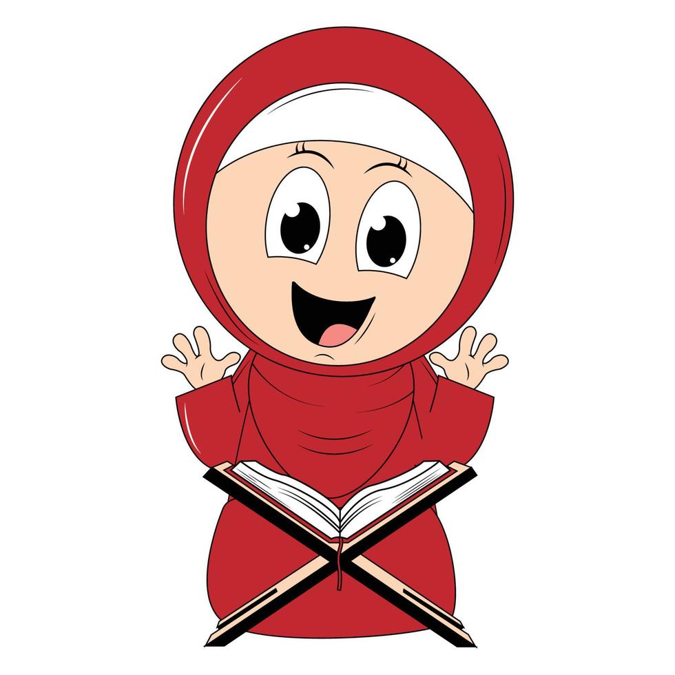 carino ragazza hijab cartone animato illustrazione vettore