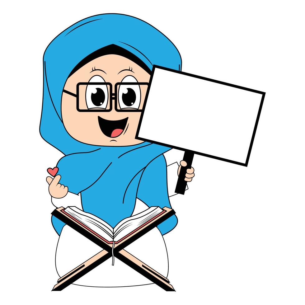 carino ragazza hijab cartone animato illustrazione vettore