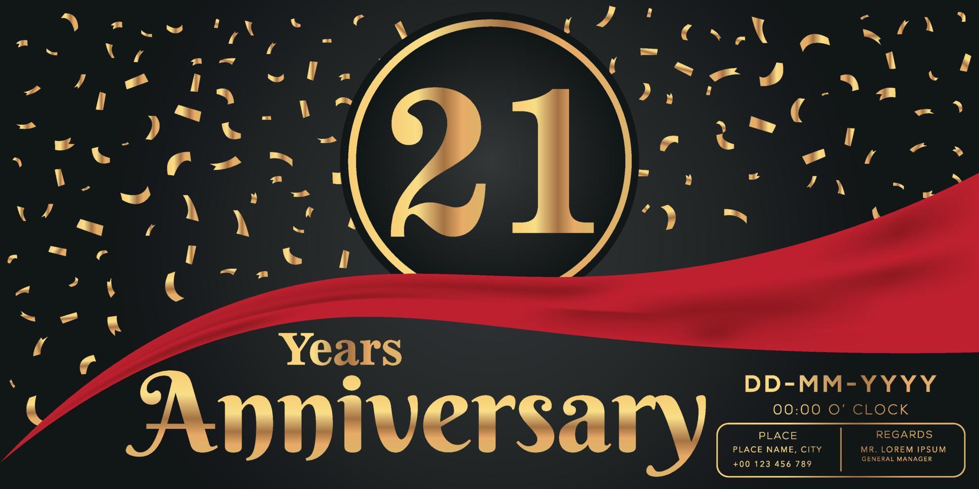 21 anni anniversario celebrazione logo su buio sfondo con d'oro numeri e d'oro astratto coriandoli vettore design
