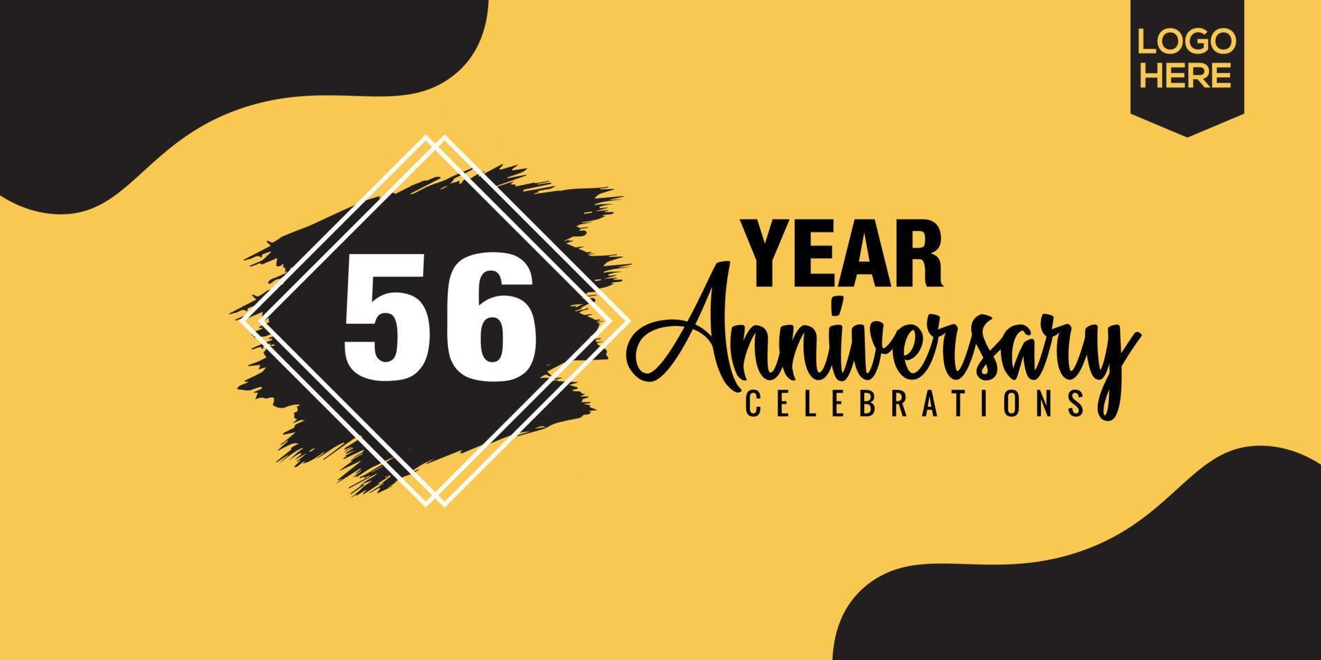 56th anni anniversario celebrazione logo design con nero spazzola e giallo colore con nero astratto vettore illustrazione