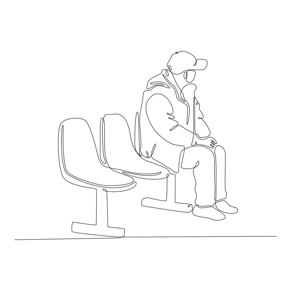 disegno a tratteggio continuo di uomini in attesa di illustrazione vettoriale di trasporto