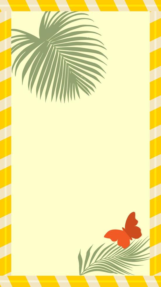 tropicale verticale sfondo con palma le foglie e farfalla e posto per testo. piatto stile vettore illustrazione.