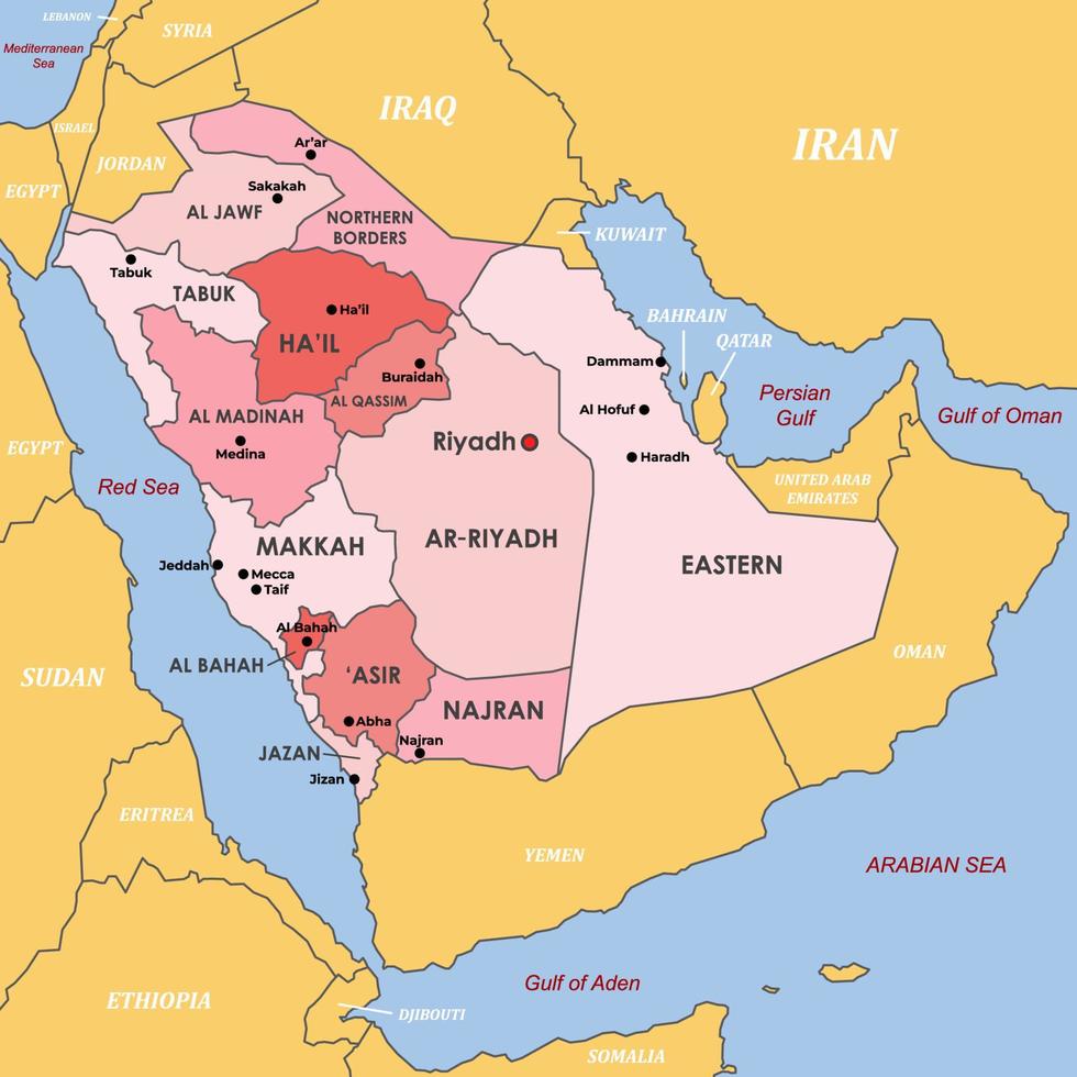 Arabia arabia dettagliato carta geografica vettore