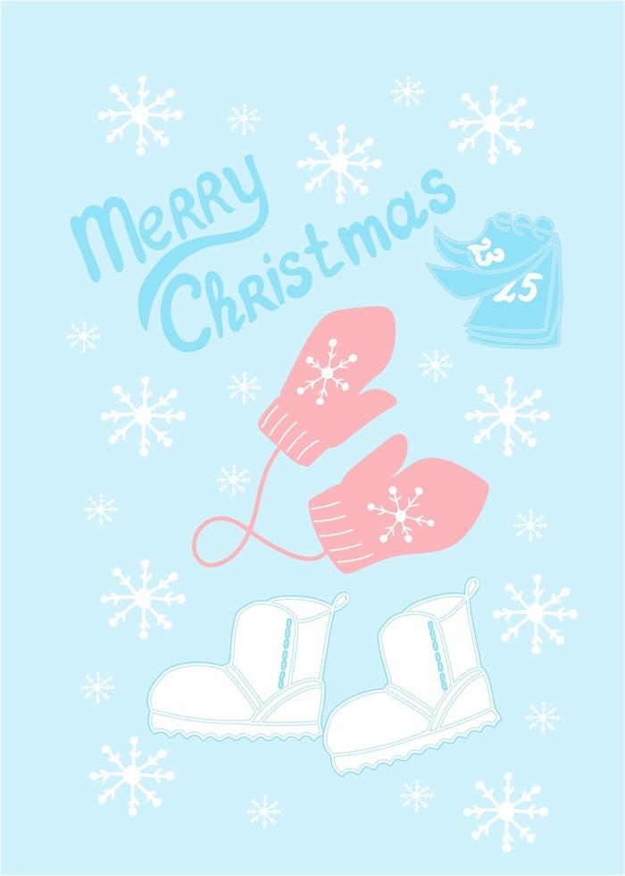 raccolta di scarabocchi natalizi, simpatici scarabocchi invernali, fiocchi di neve, vacanze invernali disegnate a mano, stivali, guanti, vettore. vettore