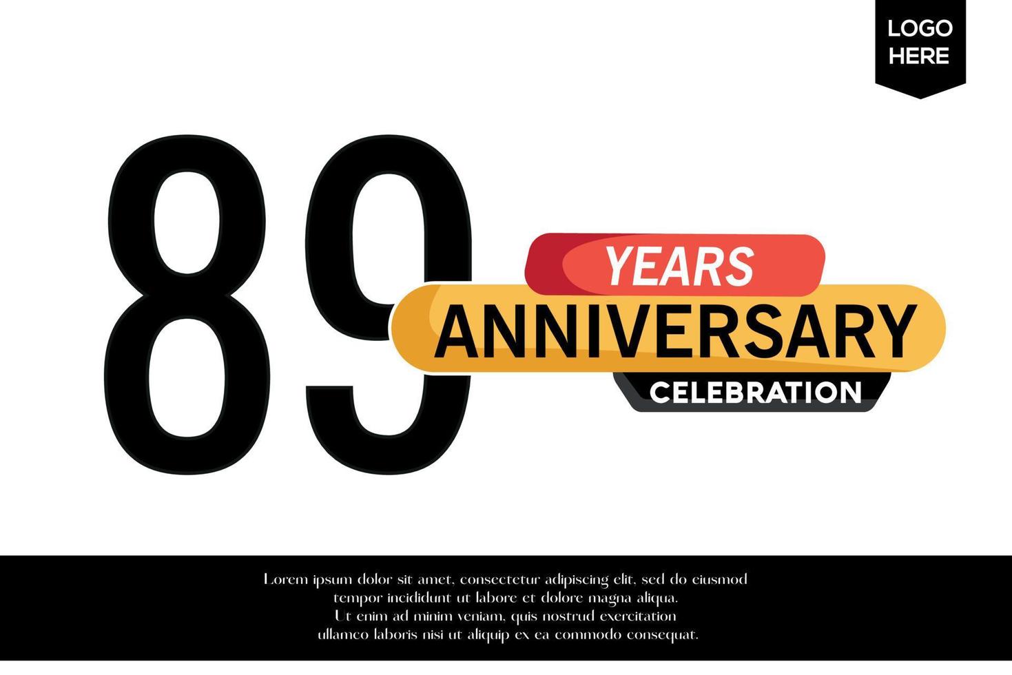 89th anniversario celebrazione logotipo nero giallo colorato con testo nel grigio colore isolato su bianca sfondo vettore modello design