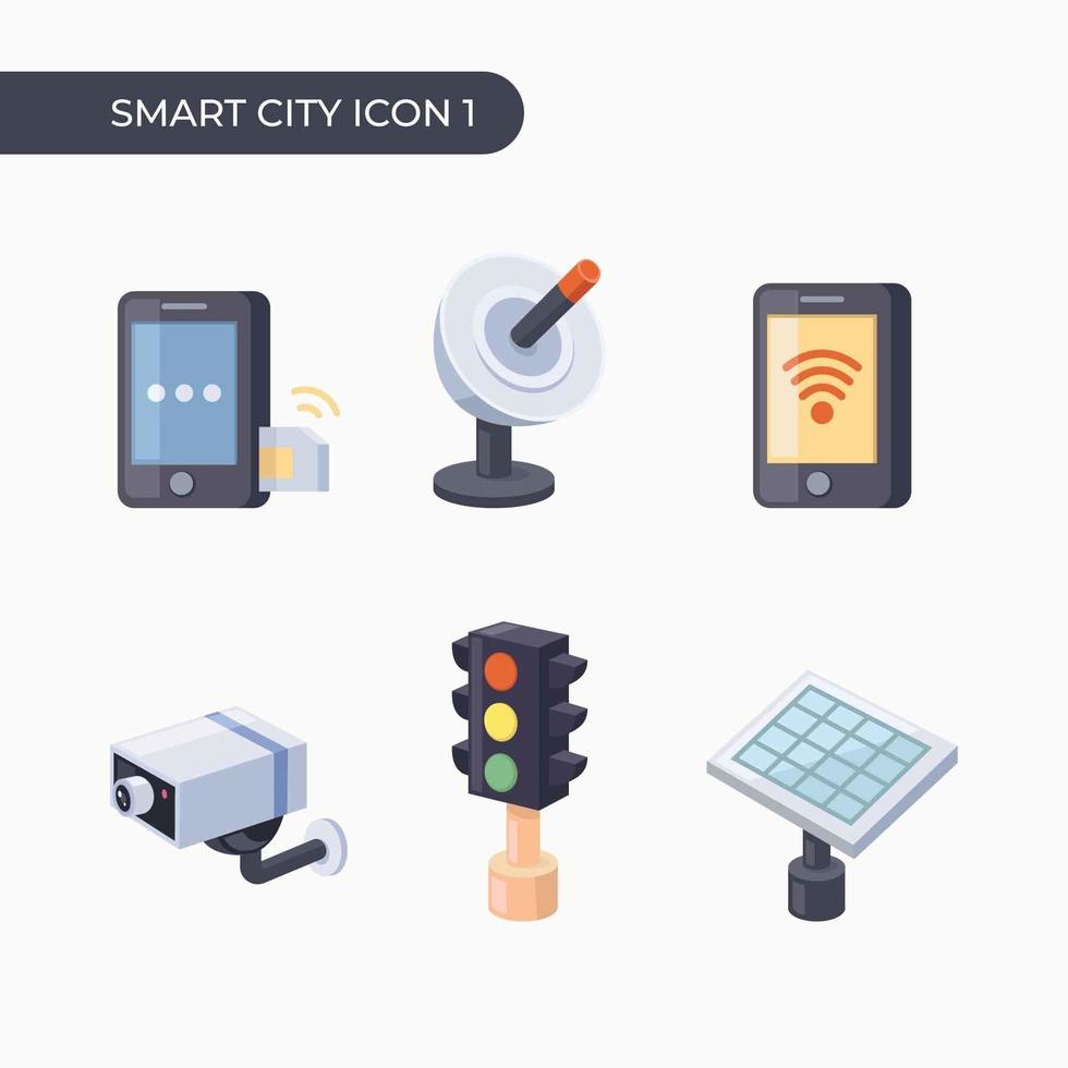 set di 3d icona della tecnologia smart city vettore