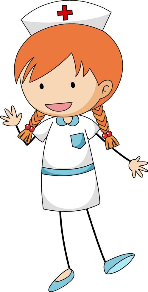 simpatico personaggio dei cartoni animati di doodle infermiera isolato vettore