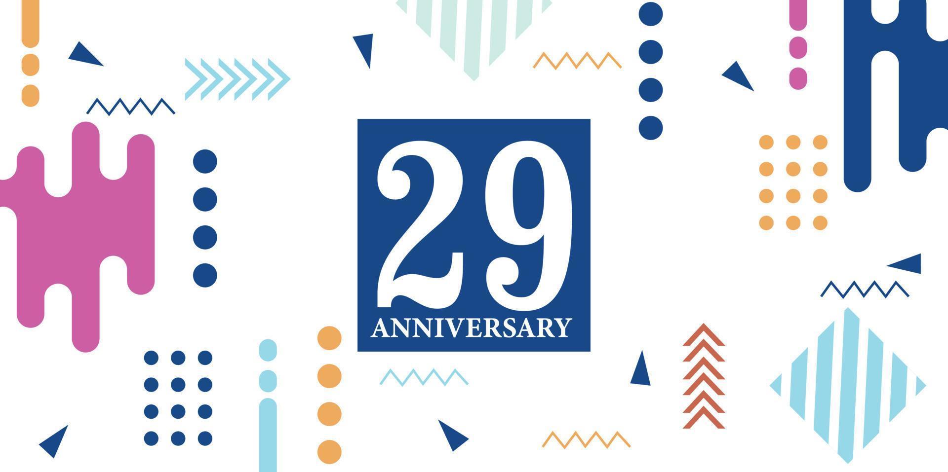 29 anni anniversario celebrazione logotipo bianca numeri font nel blu forma con colorato astratto design su bianca sfondo vettore illustrazione