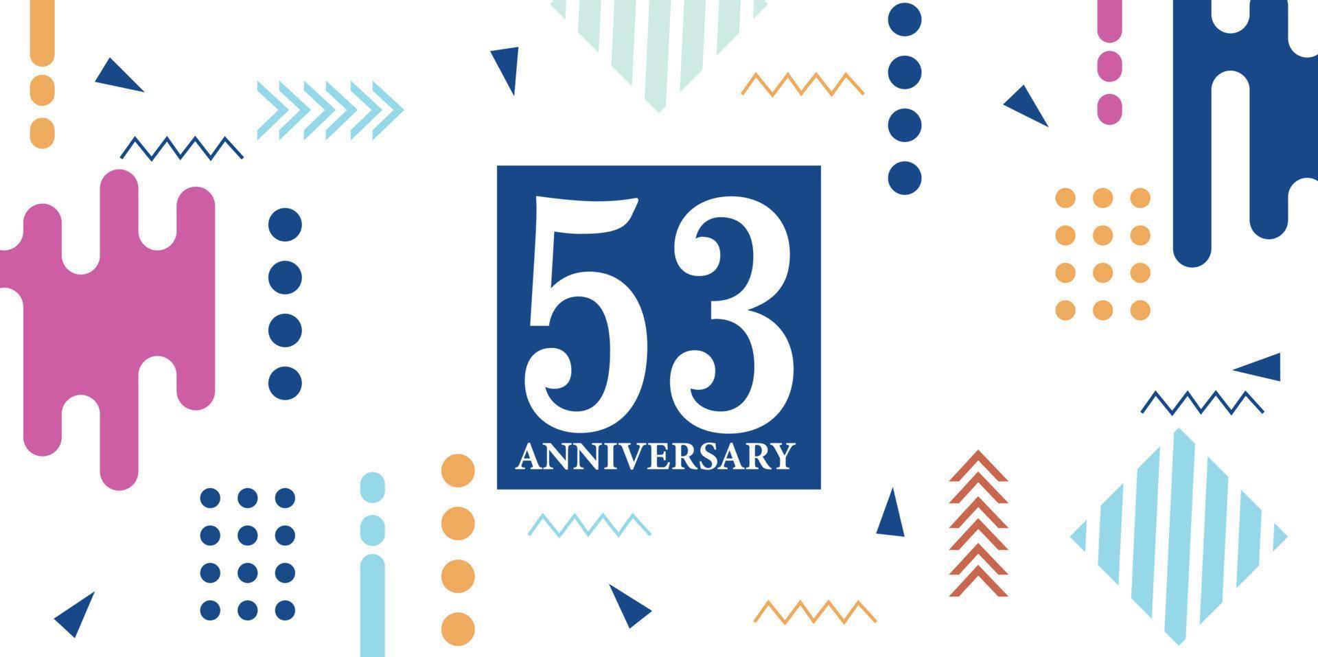 53 anni anniversario celebrazione logotipo bianca numeri font nel blu forma con colorato astratto design su bianca sfondo vettore illustrazione