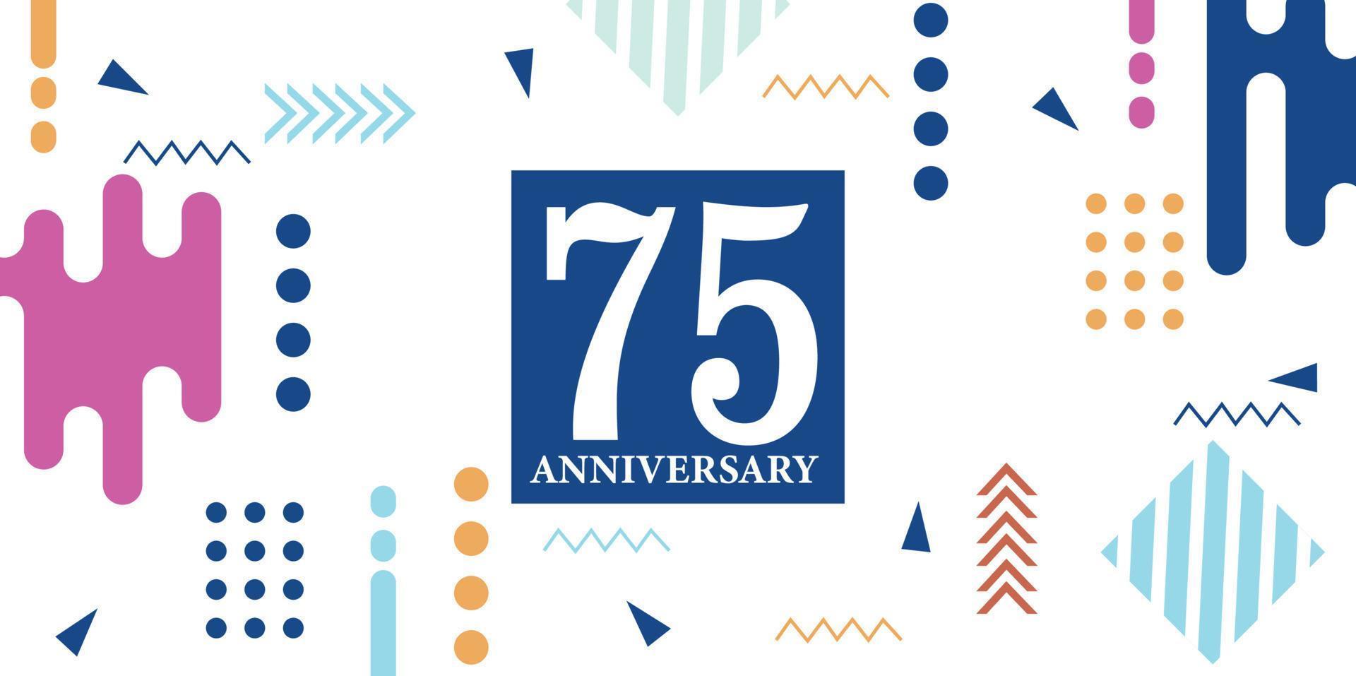 75 anni anniversario celebrazione logotipo bianca numeri font nel blu forma con colorato astratto design su bianca sfondo vettore illustrazione