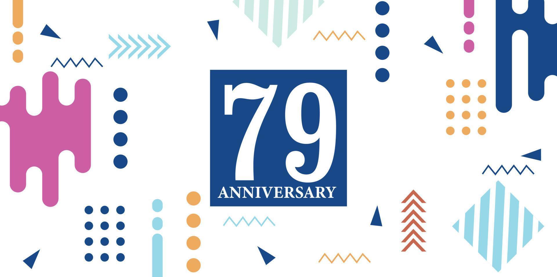 79 anni anniversario celebrazione logotipo bianca numeri font nel blu forma con colorato astratto design su bianca sfondo vettore illustrazione