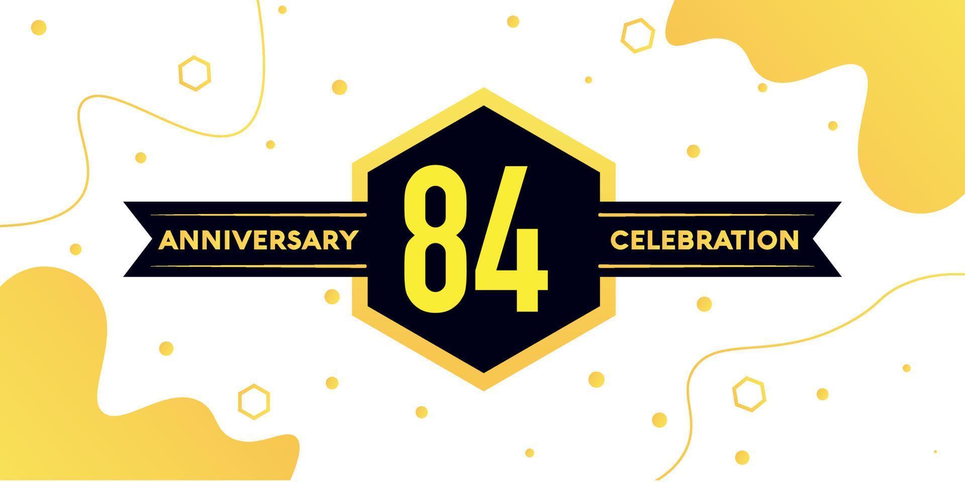 84 anni anniversario logo vettore design con giallo geometrico forma con nero e astratto design su bianca sfondo modello