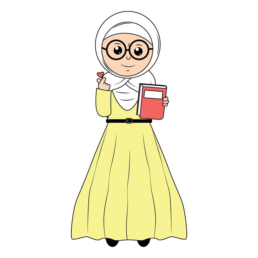 carino ragazza hijab cartone animato illustrazione vettore