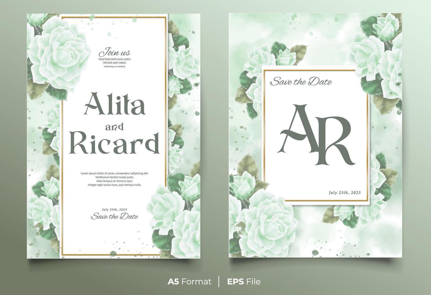 acquerello nozze invito carta modello con verde fiore ornamento vettore