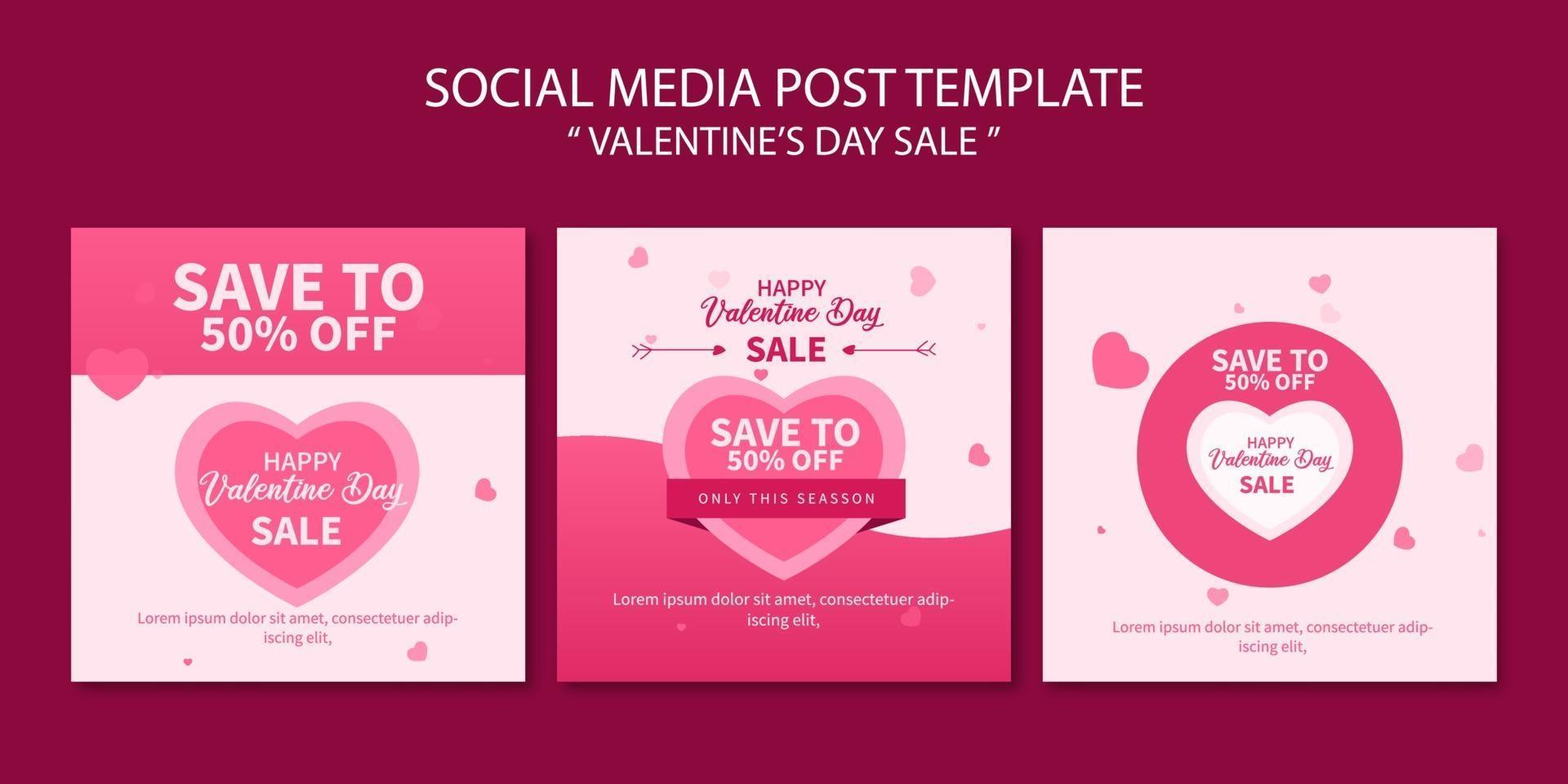 set di banner di vendita di san valentino con stile di taglio carta simbolo del cuore per modello di post sui social media o design pubblicitario banner web vettore