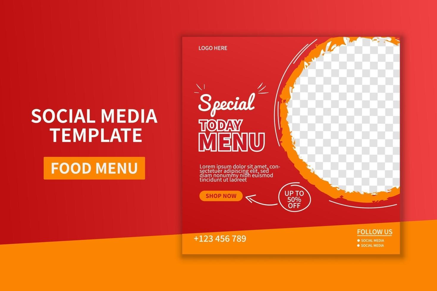 creativo menu di cibo premium ristorante social media post template design. promozione banner web. vettore di promozione pubblicitaria online