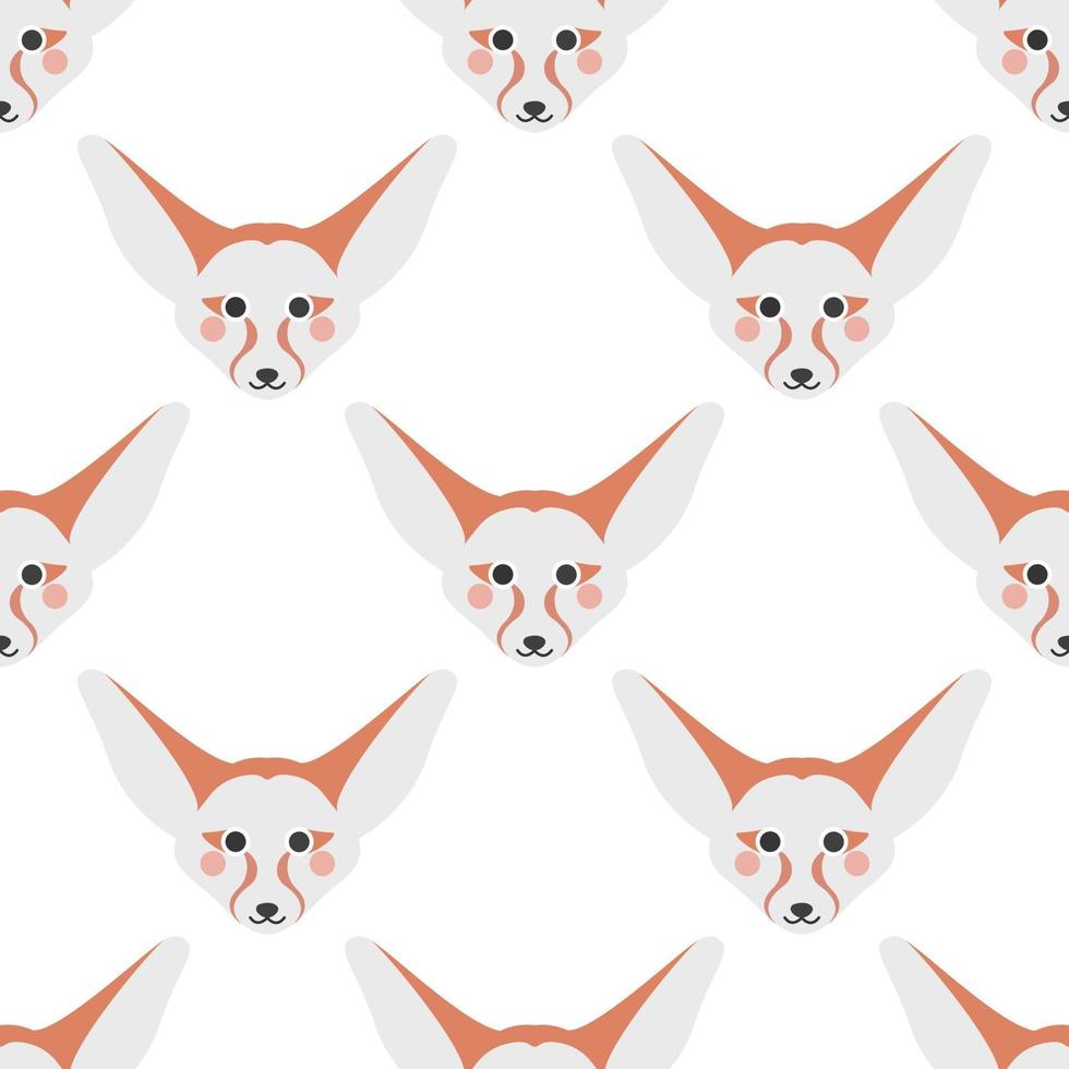 Vector seamless pattern con simpatici volti rossi fennec fox su uno sfondo bianco. stampa infantile per asilo nido in stile scandinavo