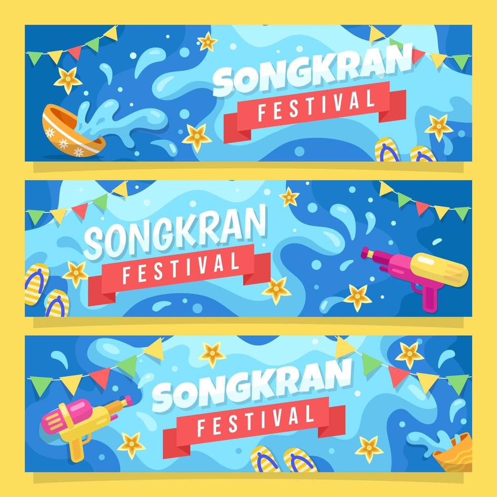 felice raccolta di banner del festival di songkran vettore