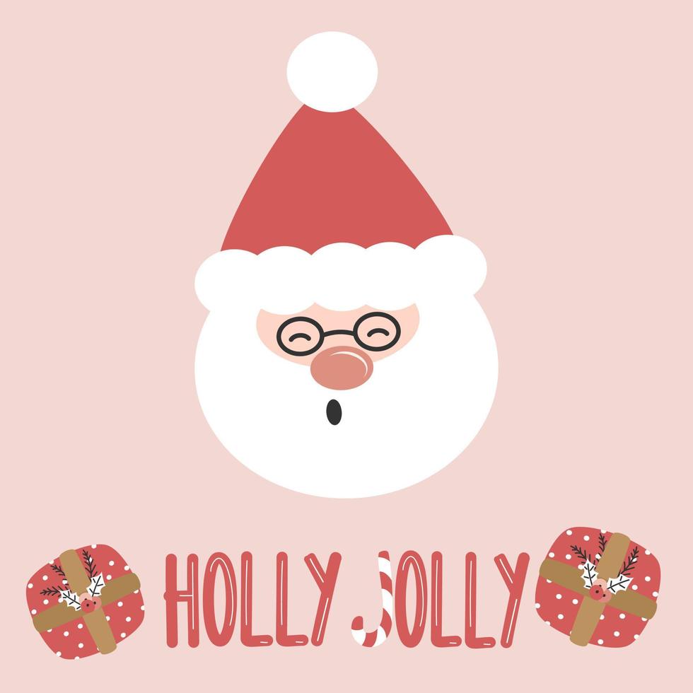 carino Natale vettore saluto carta illustrazione con cartone animato personaggio Santa Claus e mano disegnato lettering agrifoglio gioviale testo e regalo scatole