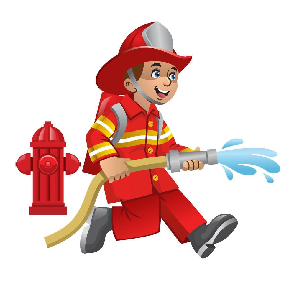 carino cartone animato di pompiere vettore