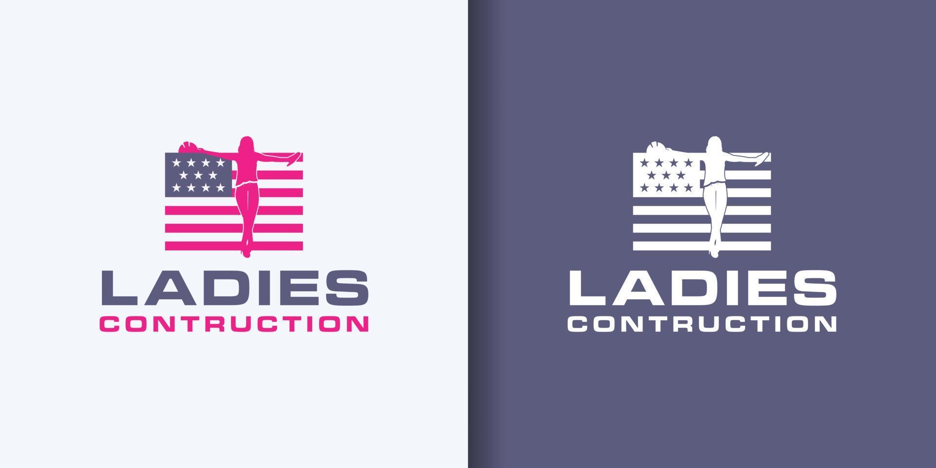 semplice americano donna costruzione logo design vettore