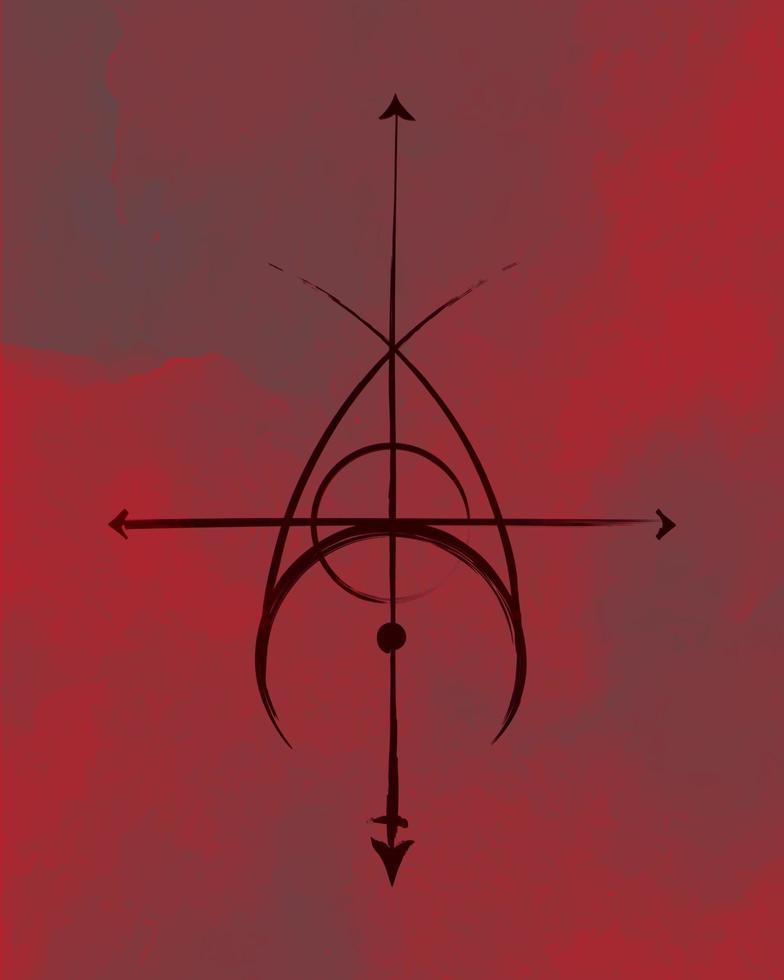 satanico foca alchemico simbolo Associated con il fuoco di inferno. vettore nero icona isolato. mano disegno occulto tatuaggio o Stampa disegno, attraversare di Satana nel rosso acquerello sfondo