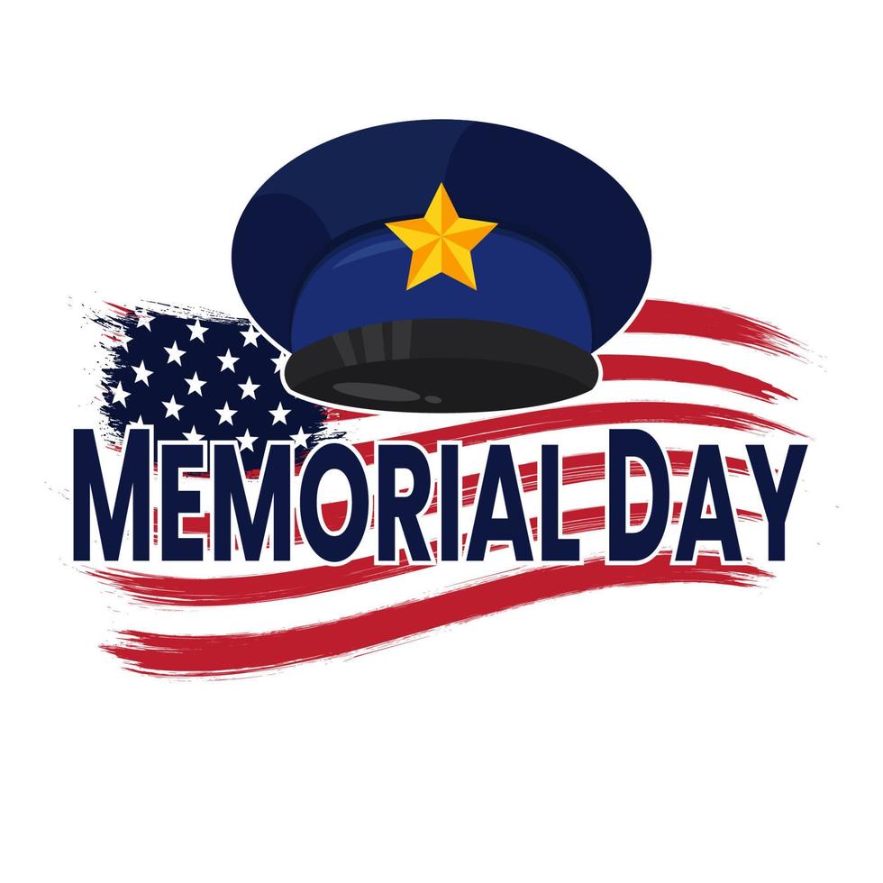 memoriale giorno saluto carta. nazionale americano vacanza illustrazione con Stati Uniti d'America bandiera e soldato cappello. vettore